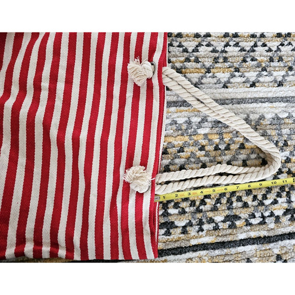 Weekender Beach Red Cream Striped Tote Bag Rope Handle 19in x 14.5in Nautical - Picture 10 of 10